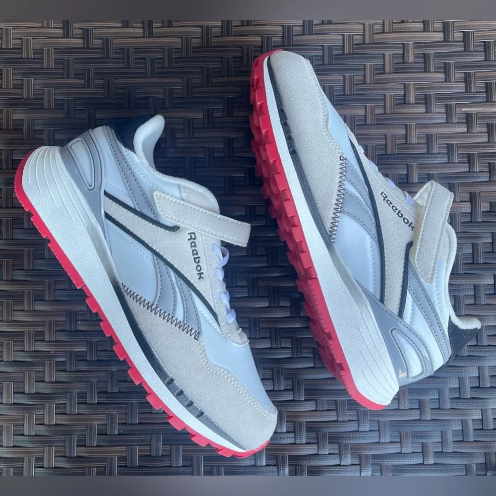 NEW Reebok Kids' Classic Nylon Athletic Low Top Shoes White Grey Red